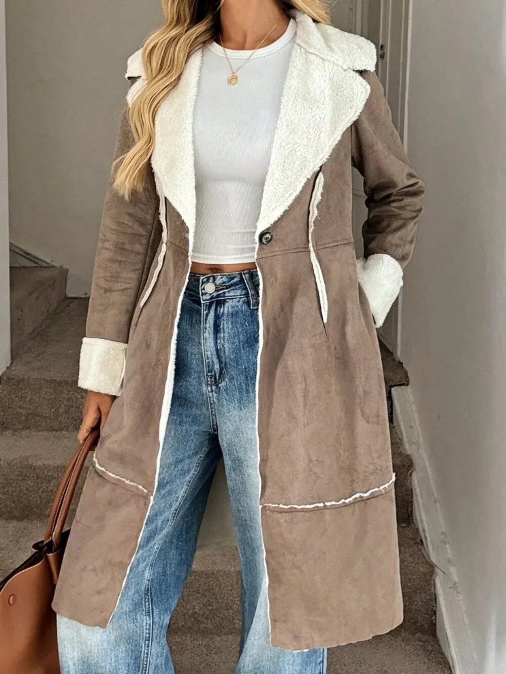 Brown Casual Women's Regular Mid-Length Thermal Lined Jacket